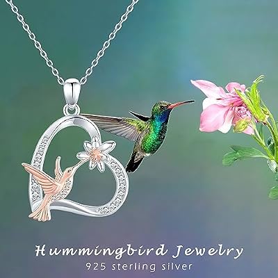 Sterling Silver Flower Bird Necklace - Animal Pendant Cross Bird Heart Flower Hummingbird Jewelry for Women