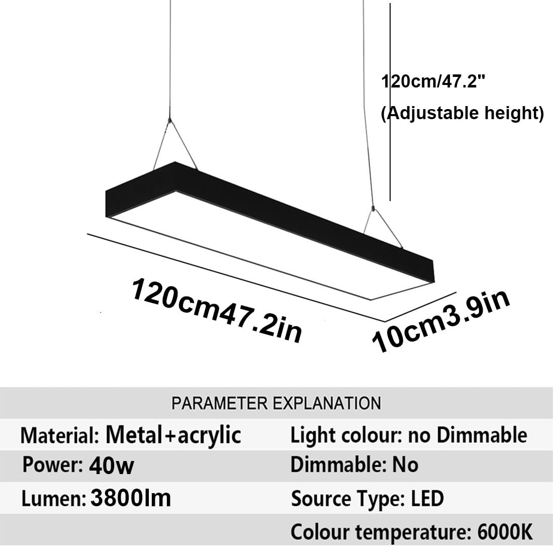 Prostokątna Lampa Wisząca Liniowa Wiszący Minimalistyczny Żyrandol Biznesowy Czarna, Chłodna, Biała Lampa Sufitowa Duże, Łączone Lampy LED Do Biura, Sklepu, Bilard