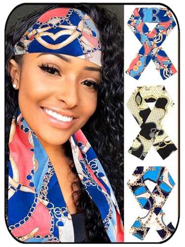 Formery Edge Scarf Blue Satin Head Scarf Silk Scarves Lay Edges Natural Hair for Black Women (3PCS)