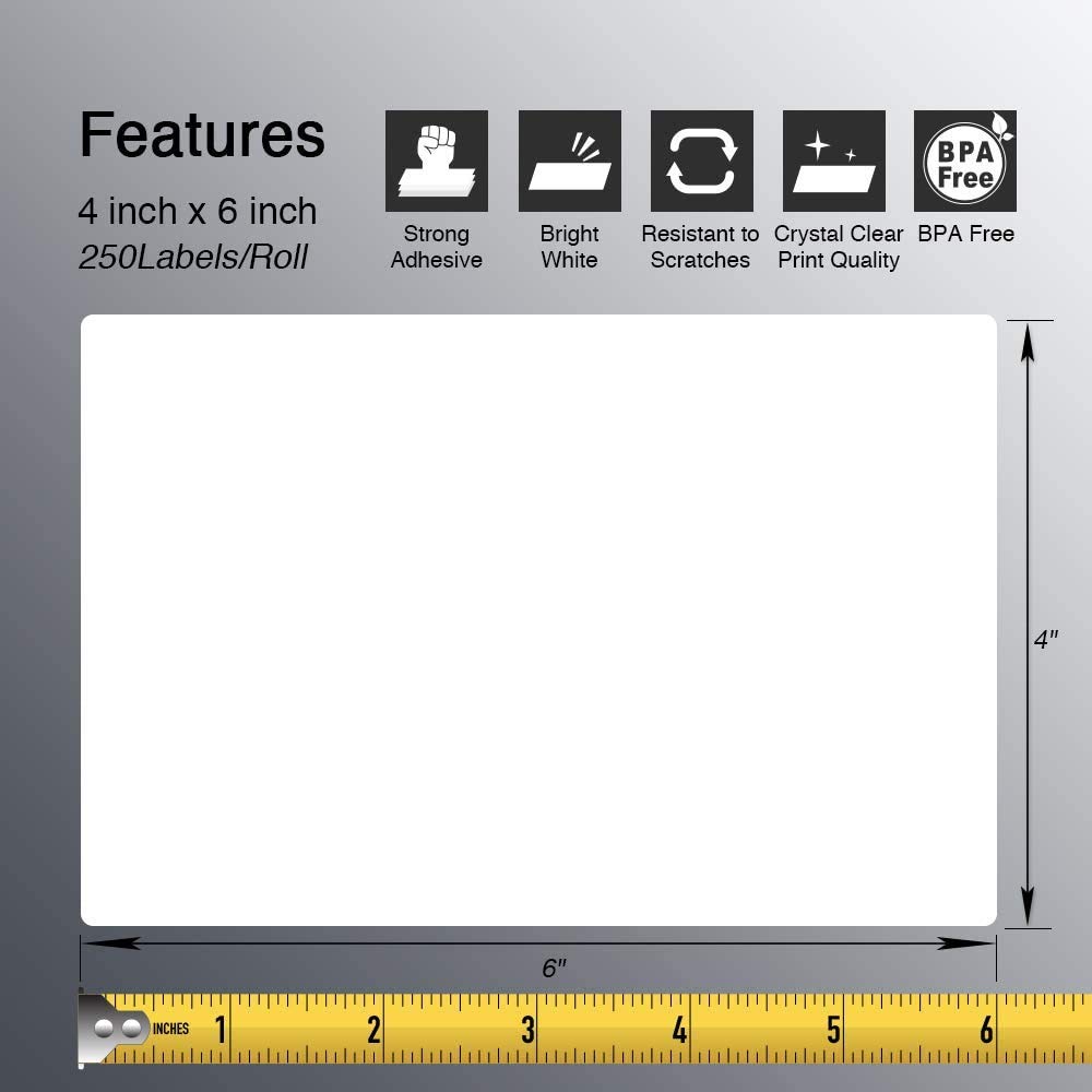 BETCKEY - Étiquettes d'expédition de 102 mm x 152 mm compatibles avec les imprimantes d'étiquettes Zebra et Rollo (pas pour Dymo 4XL), adhésif de qualité supérieure et perforé [6 rouleaux, 1500