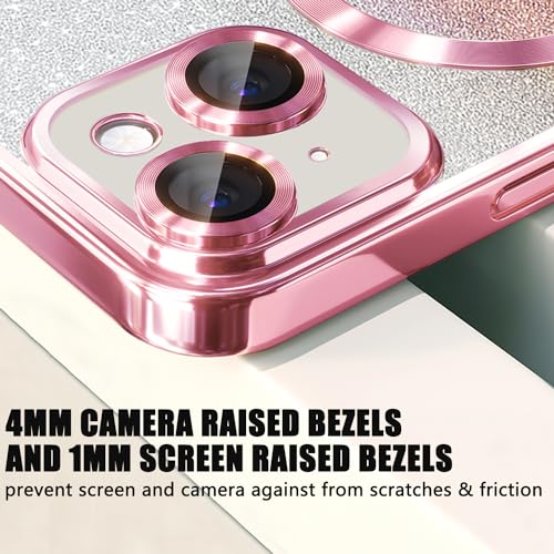 Image of Misscase for iPhone 14 Magnetic Glitter Case Compatible with MagSafe,Full Protection Slim Shockproof Anti-Scratch Case with Camera Lens Protector Logo View Dust-Proof Net for Women Pink