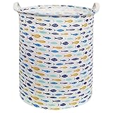 ESSME Baby Laundry Basket,Fish Hamper Collapsible Canvas Waterproof Kids Storage Bin for Home Decor,