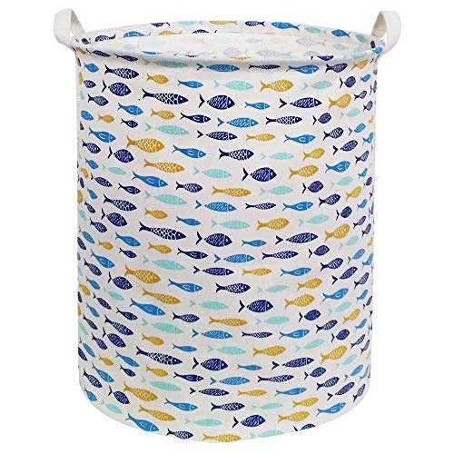 Image of ESSME Baby Laundry Basket,Fish Hamper Collapsible Canvas Waterproof Kids Storage Bin for Home Decor, Nursery Hamper,Gift Baskets,Home Organizer (Fishes)