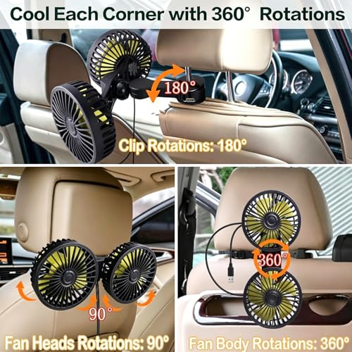 Image of Car Backseat Fan for Backseat Kids, Dual Head Usb Car Headrest Fan for Car Backseat Kids (No Battery)