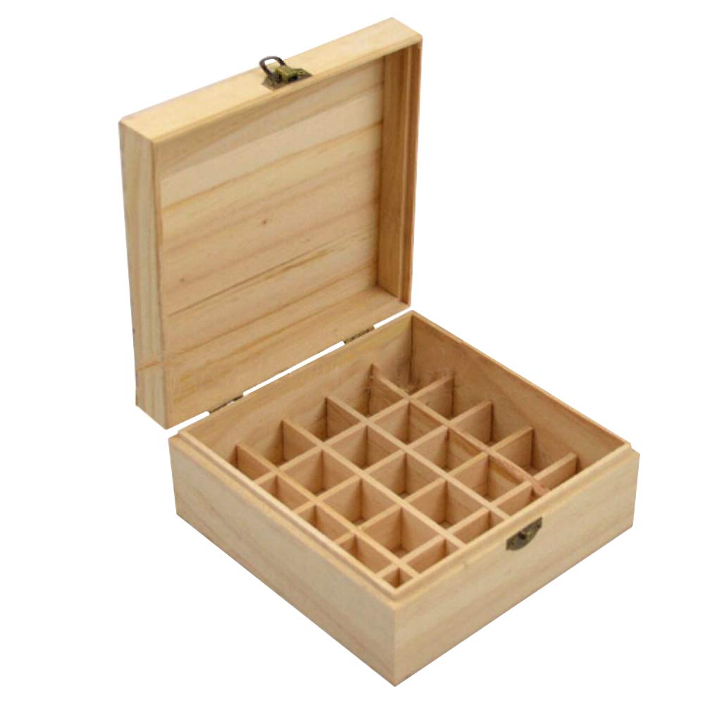 Gfjhgkyu 25 Slots Small Essential Oil Storage Box Case Solid Wooden Container Holder Organizer Gift