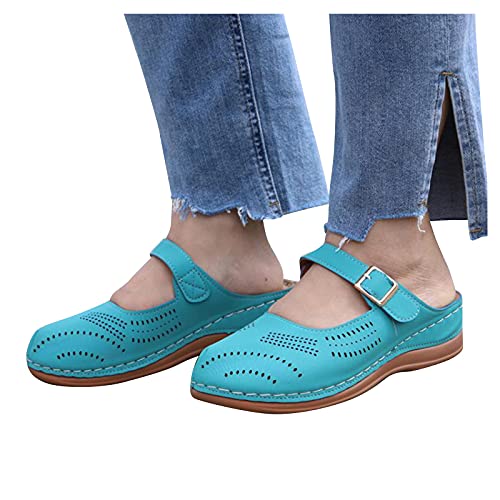 Aniywn Womens Closed Toe Sandals Comfortable Breathable Summer Wedge Shoes Non-Slip Hollow Out Beach Wedge Sandal Light Blue