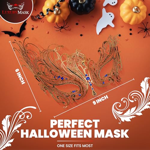 Image of Metal Filigree Masquerade Mask for Women - Swan Style Mask with Rhinestones for Mardi Gras, Prom, Halloween & Venetian Party