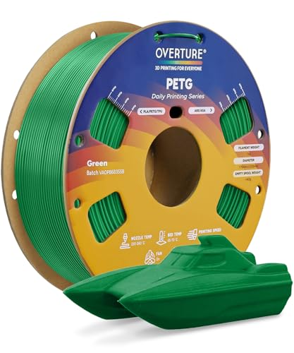 OVERTURE PETG 3D Printer Filament 1.75mm, Neatly Wound Durable PETG 1kg Spool (2.2lbs), Strong Toughness Filament, Dimensional Accuracy +/- 0.02mm, Fit Most FDM Printers (Green)