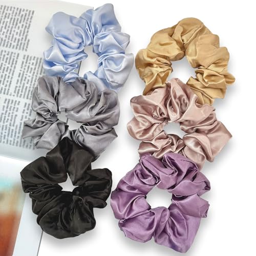 Satin & Silk Hair Scrunchies for Women & Girls - 6-Piece Set for Sleep, Parties and Daily Use - Prevents Hair Breakage and Split Ends