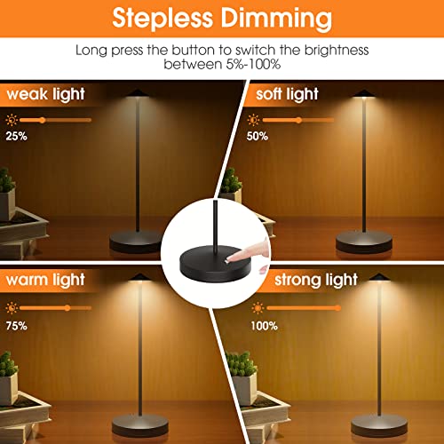 Gadtom Led Touch Cordless Table Lamp 2 Pack,Rechargeable Portable 5200Mah Battery Operated Table Lamp,3-Levels Brightness Dimmable Desk Lamps For Bedroom Reading Office Bar Cafe Patio(Black) #TOP3