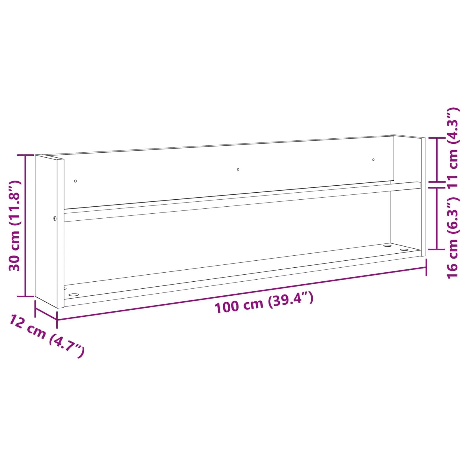 Magazinregal 2 Stück in Geräucherter Eiche aus Holzwerkstoff 100 x 12 x 30 cm mit Wandmontage, vielseitiger Zeitschriftenhalter für Wohnzimmer, Büro und Leseecke