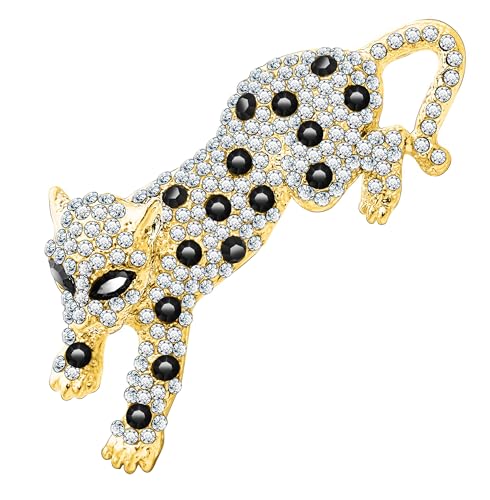 Image of Fashion Women Men Vintage Leopard Brooch Colorful Full Rhinestones Crystals Wild Animal Corsage Lapel Pin Birthday Gift Party
