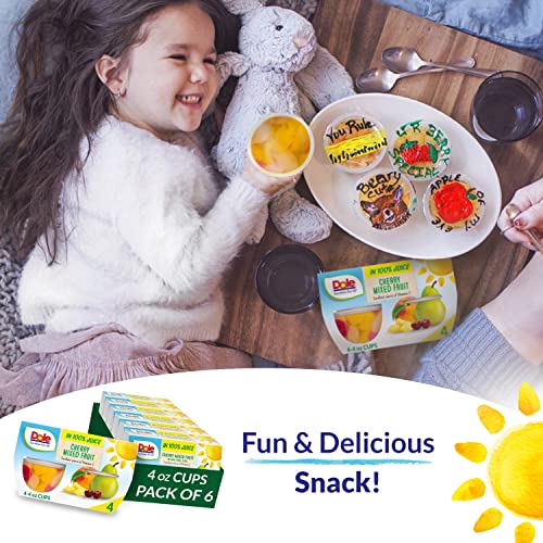 Dole Fruit Bowls Cherry Mixed Fruit In 100% Juice, Gluten Free Healthy Snack, 4 Oz, 24 Total Cups #TOP4