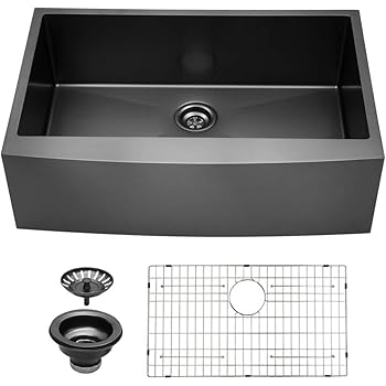 Black Farmhouse Sink Kichae 33x20 Farm Sink Gunmetal Matte Black Apron Front Deep Single Bowl 16 Gauge Stainless Steel Farm Kitchen Sink Amazon Com
