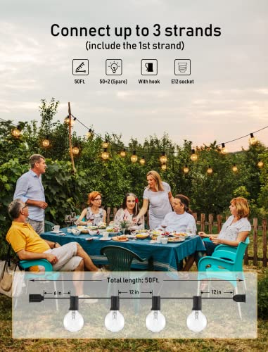 50Feet G40 Outdoor String Lights Hanging Globe Patio Lights With 52 Clear Bulbs(2 Spare), Ul Listed Connectable Backyard Lights For Indoor Outdoor Decor, 50 Hanging Sockets, E12 Base, 5W Bulb, Black #TOP1