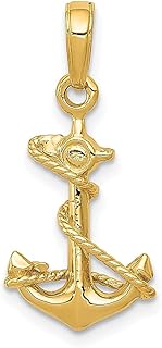 Colar de ouro amarelo 14 k 3 D âncora náutica roda de navio marinheiros pingente de corda colar pingente de pingente de corda à beira-mar joias finas para mulheres presentes para ela