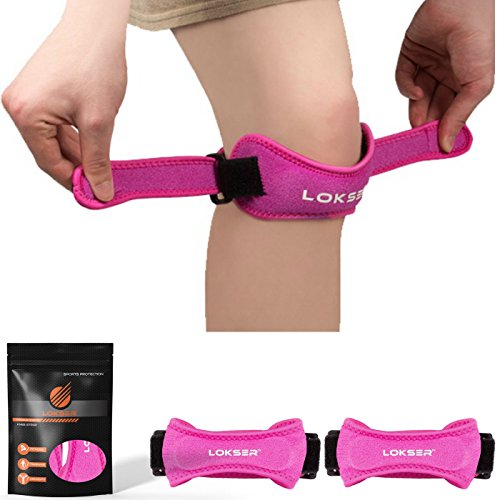 LOKSER 2-Pack Premium Patella Knee Tendon Support Strap | Adjustable Knee Support with Medical Grade EVA pad Pad for Pain Relief | Unisex, One Size Fits All (Pink)
