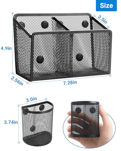 Magnetic Pen Holder, Metal Strong Magnet Pen Cup Magnetic Marker Storage Basket Locker Organizer for Whiteboard Refrigerator Fridge Locker Accessories Classroom Must Haves Teachers School Supplies