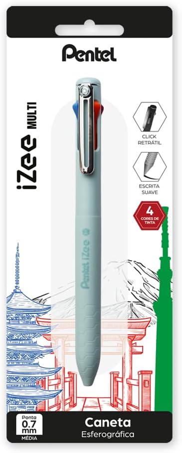 Pentel Caneta Izee 4 Cores 0.7 Corpo Azul Claro Tinta Laranja Rosa Roxo e Azul Claro SM/BXC467LC