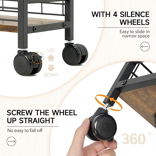 VASZOLA Slim Storage Cart with Wheels, 4 Tier Mobile Narrow Shelving Unit Organizer Utility Cart with Handle, Skinny Rolling Trolley for Small Space Kitchen Bathroom Laundry, Black and Rustic Brown - Image 6