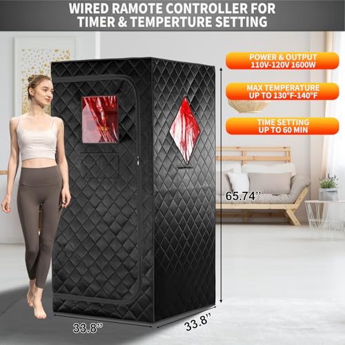 Image of Portable Personal Far Infrared Sauna Box for Home with 660nm Red Light Threapy Bulbs, Remote Control, Heating Foot Pad, Upgraded Comfortable Chair