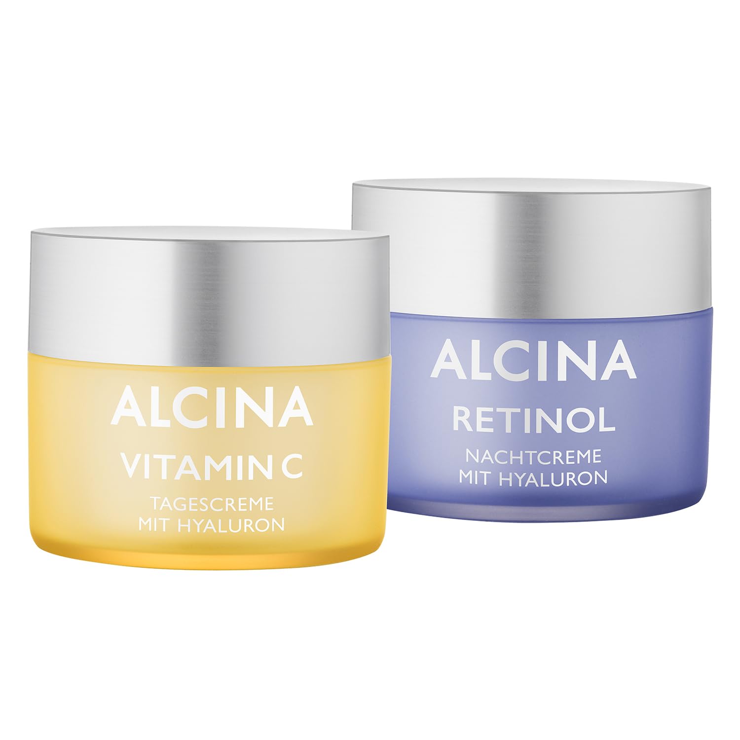 ALCINA Gesichtspflege Set - Mit Vitamin C Tagescreme (50 ml) für 24h Feuchtigkeit & Retinol Nachtcreme (50 ml) für verringerte Faltentiefe - Gesichtscreme mit Hyaluronsäure - Made in Germany