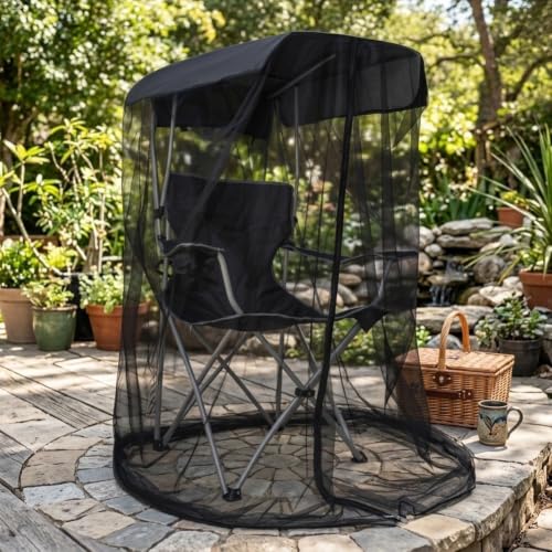Housse en filet de chaise de pêche anti-insectes avec toit imperméable noir pour camping solo - 6