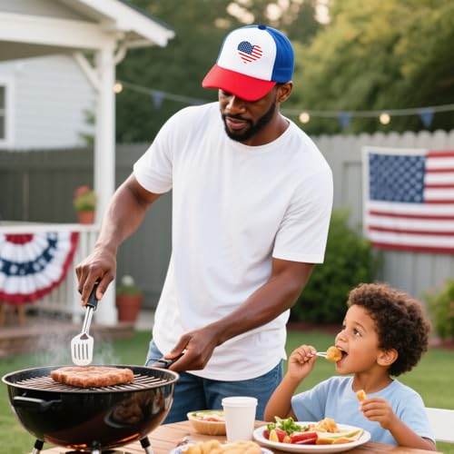 Image of American Flag Trucker Hat USA Snapback Hat 4th of July Patriotic Hats for Men Women