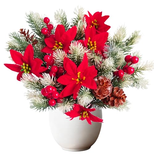 LuckyCao 6 Stück Künstliche Tannenzweige mit weihnachtsstern...