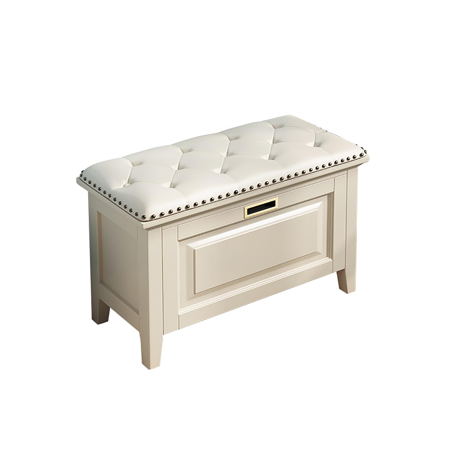 MYUYEE Entryway Shoe Storage Bench With Seat Cushion - Solid Wood Orga Cabinet For Closet Hallway, Flip Drawers, Free Standing Shoe Rack(White-80X35X45Cm)