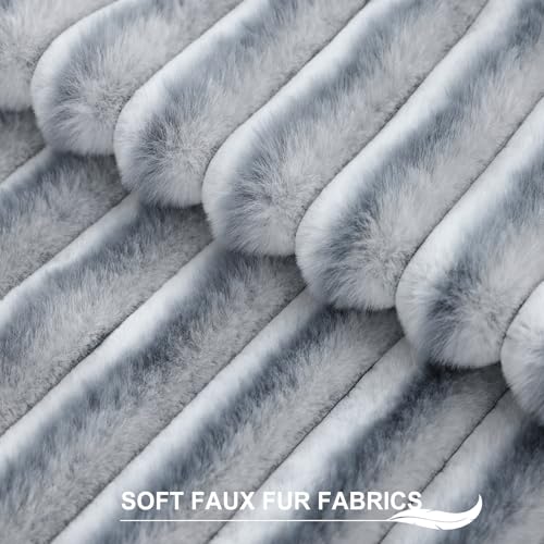 Image of Pallene Faux Fur Plush Throw Pillow Covers 22x22 Set of 2, Luxury Soft Fluffy Striped Decorative Pillow Covers for Sofa, Couch, Living Room, Ombre Grey