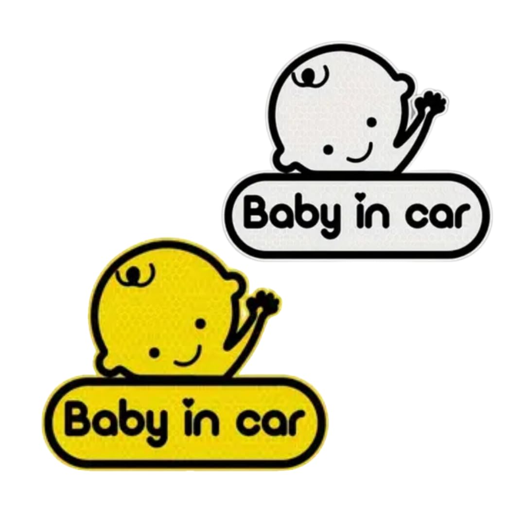 Cool Baby on Board Car Stickers Kids on Board Automobile Sign Baby in Car Pair Bundle (2X Baby in Yellow/White Glow in Dark)