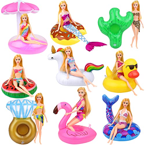 ZITA ELEMENT 9 Pcs Cute 11.5 Inch Girl Doll Float Swimming Pool Floaties Party Ring Inflatable Drink Holder for 11.5