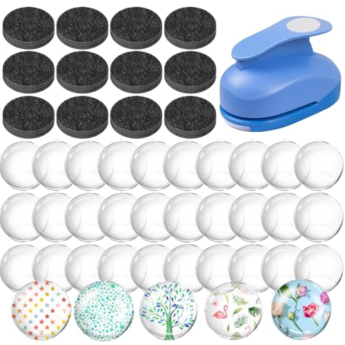 101pcs Fridge Glass Magnets Craft Set Include Craft 1-Inch Paper Punch Round Disc Ferrite Ceramic Magnets with Transparent Glass Cabochons for DIY Refrigerator Magnet Crafts