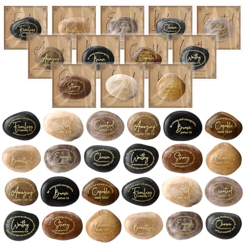 Geelin 12 Sets Bible Verses Scripture Stones with Christian Inspirational Card Religious Rocks...