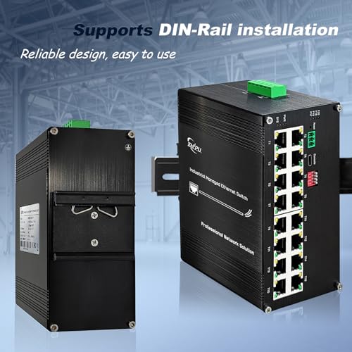 Image of Industrial L2+ Managed 16 Port PoE Ethernet Switch, Gigabit Networking Switch with IPv4 /IPv6 Management and DIP Switch, Supporting Din-Rail