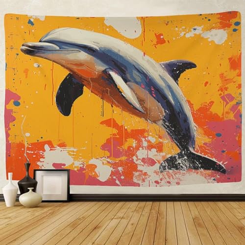 Couverture murale 3D dauphin en polyester doux lavable de 150x200cm
