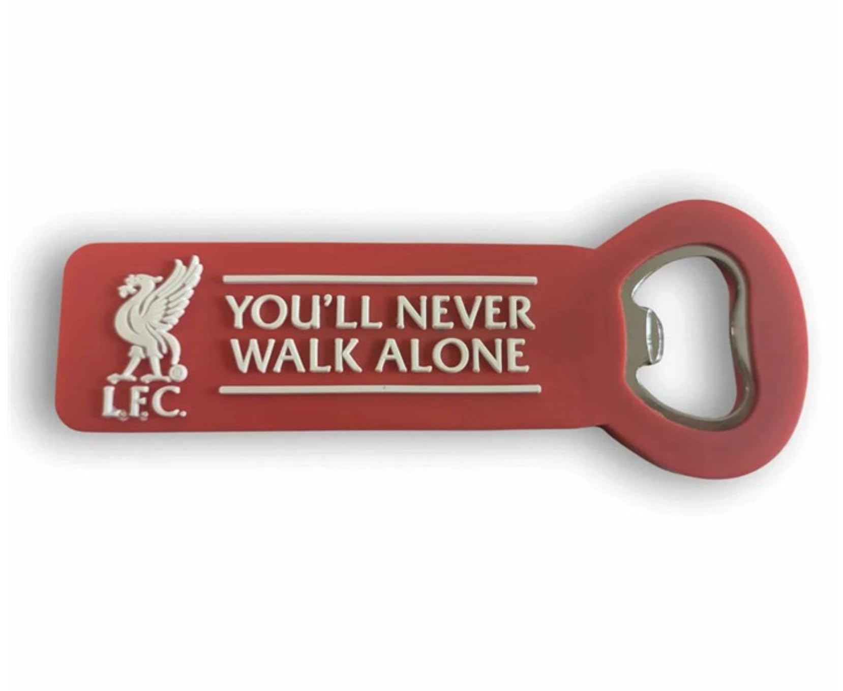 Liverpool FC Official Red Rubber Bottle Opener Magnet with Liverbird Crest, YNWA Text, 12 x 5 cm
