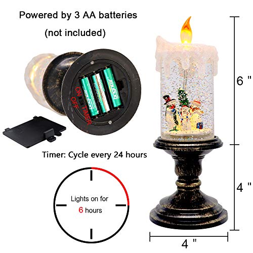 Image of Eldnacele Battery Operated Lighted Flameless Candles Christmas Snow Globe Candle Light Swirling Water Glittering Spinning Candles for Home Decoration(Snowmen Family)