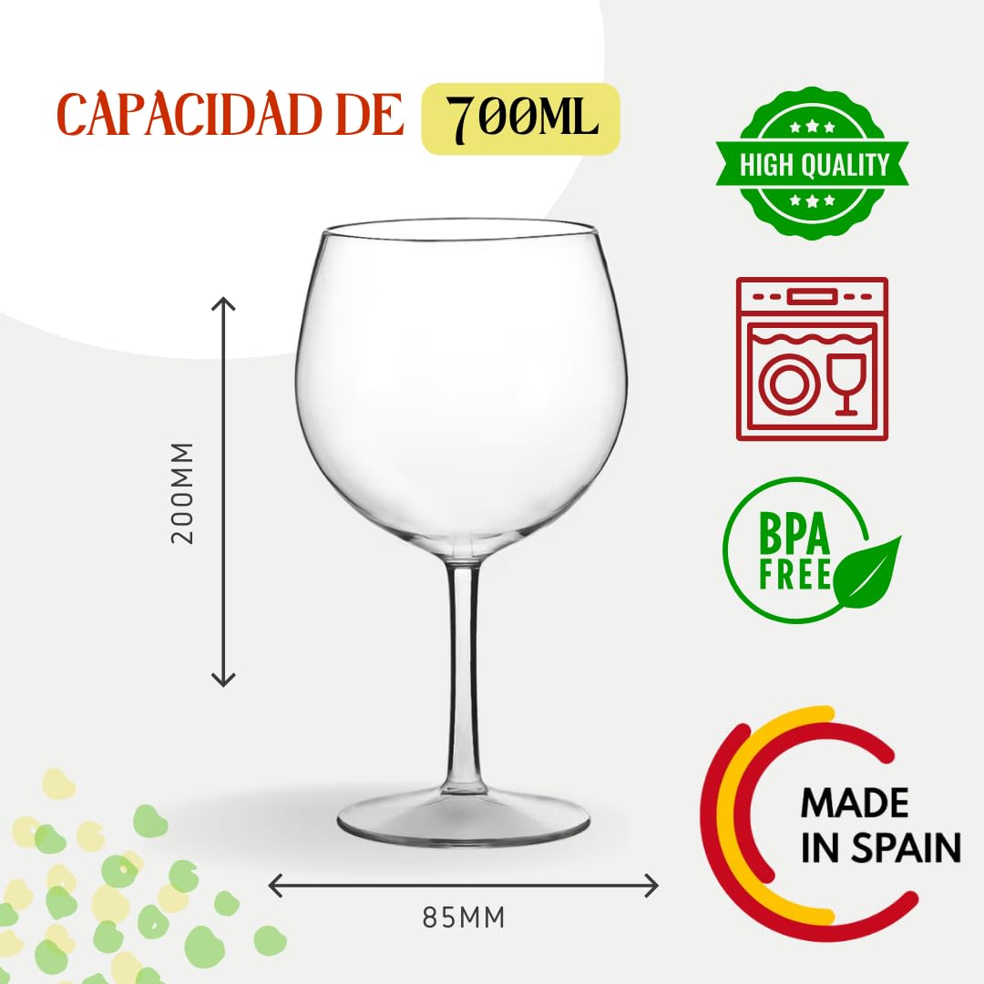 M.W. - Copas Balon Plástico Duro - Copas Gin Tonic de Tritan de 70cl, Irrompible, Reutilizable, Lavable, BPA-Free, Set de 4 - Vasos plastico duro Premium, Copa Balon plástico Perfecto Para Coctel