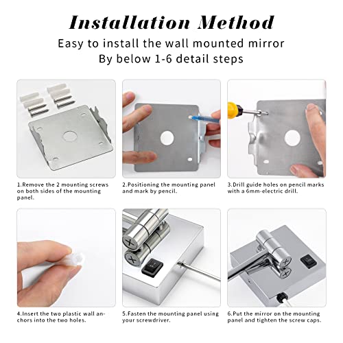 Ryoojnm Wall Mounted Makeup Mirror With Lights,8 Inch Double Sided Led 1X/3X Magnifying Vanity Mirror,Extendable Arm Shaving Mirror For Bathroom(360° Swivel,Powered By Plug) #TOP6