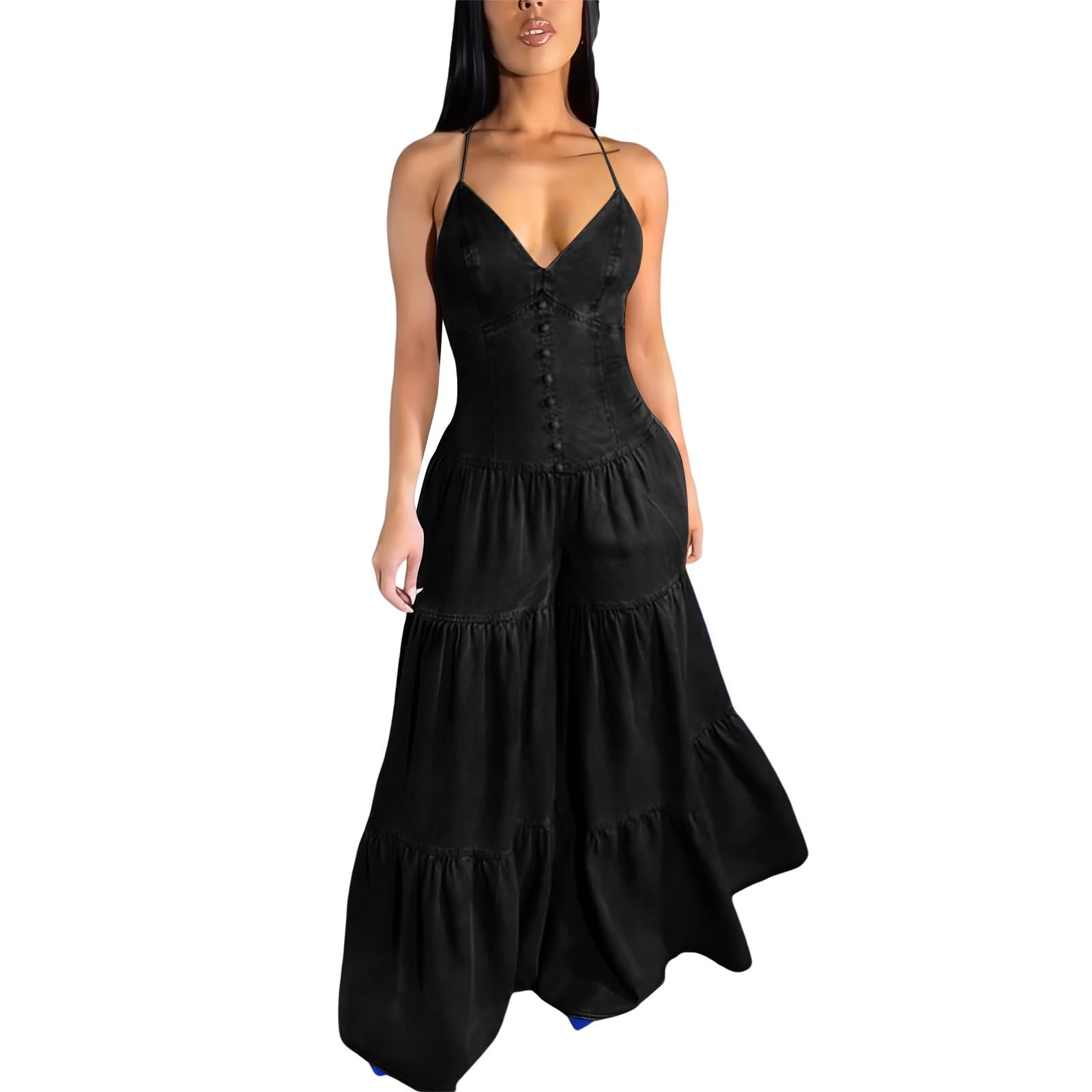 Overol de mezclilla premium con diseño de corsé elegante maxi 8
