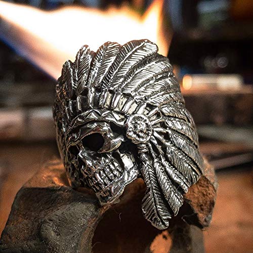 SDFASD Vintage American Native Skull Ring Mens Tribe Warrior Stainless Steel Biker Rings Indian Jewelry 11