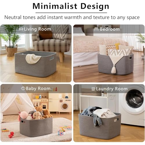 Image of OIAHOMY 96L XXXLarge Woven Rectangle Blanket Basket Living Room Dark Grey