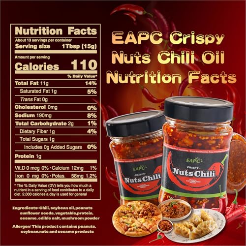 Image of EAPC Nuts Chili Oil - 6.7oz Chili Crisp Oil with Peanuts, Sunflower Seeds, Sesame, Extra Crunchy Nuts Chili Sauce, Ready to Eat and Use as Sauce, Condiment