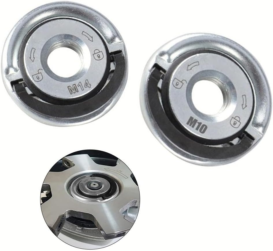 2-Pack Self-Locking Quick-Release Grinder Pressing & M10 Angle Grinders — Galvanized 45# Steel Flange Nut Grinding Wheels, Cup Wheels & Emery Discs