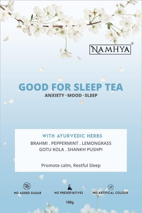 Namhya - Sleep Herbal Tea - 100g (50 Cups) | Promotes Deep Sleep, Calms Mind, Aids Digestion | Brahmi, Gotu Kola, Shankh Pushpi, Peppermint, Lemongrass | Natural, No Preservatives - Image 3 thumbnail