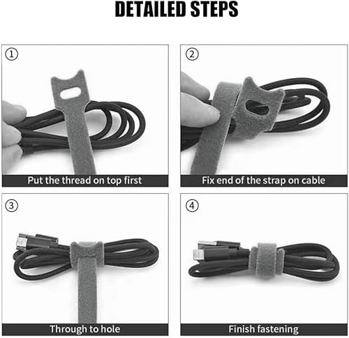 Miniatura 4 de 50 correas de cable reutilizables, correas de sujeción multiusos de 6 pulgadas para auriculares, teléfonos, cables de PC, color gris