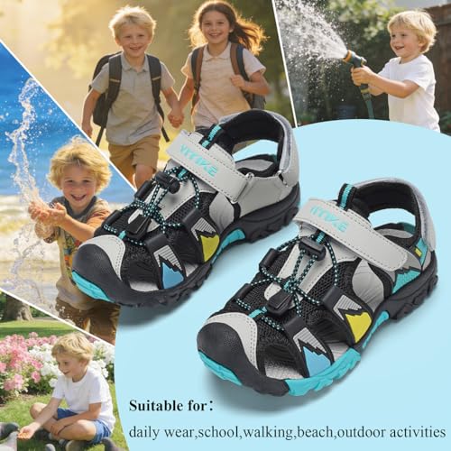 Image of JMFCHI Boys Girls Kids Closed Toe Sports Sandals Summer Water Shoes | Little /Big Kid,Comfortable lightweight,Non-slip soft sole,Hook-and-loop closure,Easy wear,Anti-collision toe,Daily casual