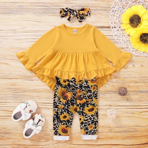 Kucnuzki Baby Girl Clothes Toddler Girl Outfit Ruffle Sleeve Shirt Floral Pant Set Fall Winter Clothing for Girl3